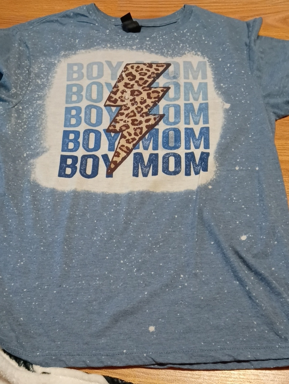 Gildan Blue 'Boy Mom' Graphic Tee with Leopard Lightning Bolt